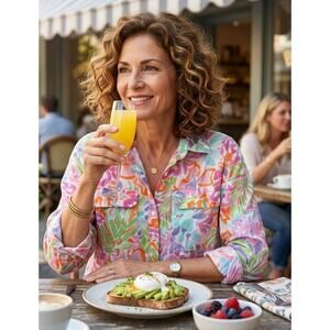 Lauren Ralph Lauren 1X Plus Watercolor Floral Cotton Button Up Shirt